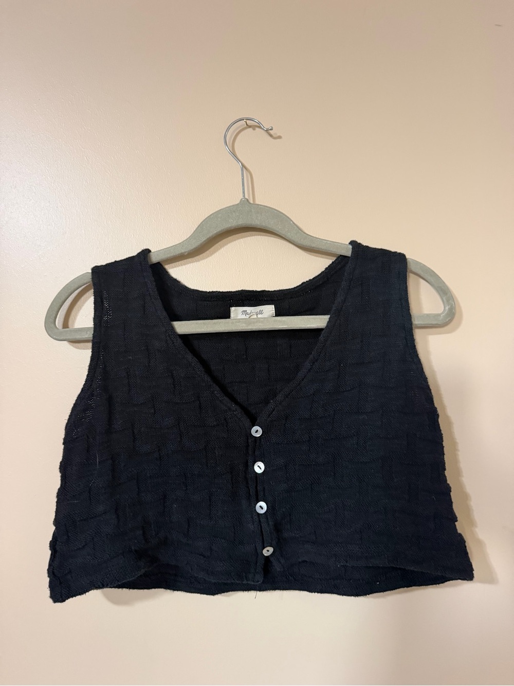 Madewell Black Cropped Button-Front Knit Tank